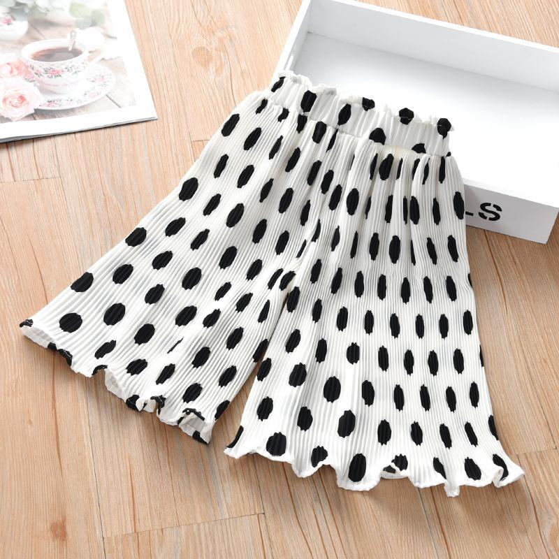 Girls Wide Leg Cropped Pants Summer Dress Polka Dot Pleated Anti-mosquito Casual Flared Pants