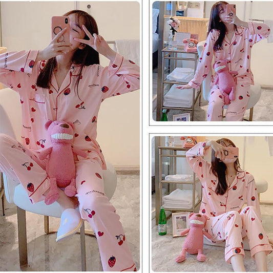 Autumn and Winter Long-sleeved Sweet Beauty Pajamas Korean Version Cute Spring Ladies Plus Size Confinement Service Postpartum Home Service Suit