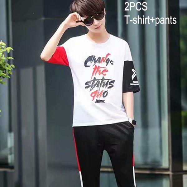 Men's Set Summer Printing Short-Sleeved T-Shirt Shorts Sportswear Tops Suit 2 Pieces Men's Set