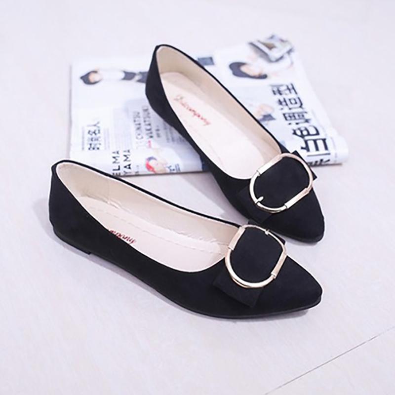 Korean Style Spring Pointed Toe Shoes All-match Square Buckle Women's Shoes Flat Heel Flat Shallow Mouth Comfortable Casual Large Size Women's Shoes