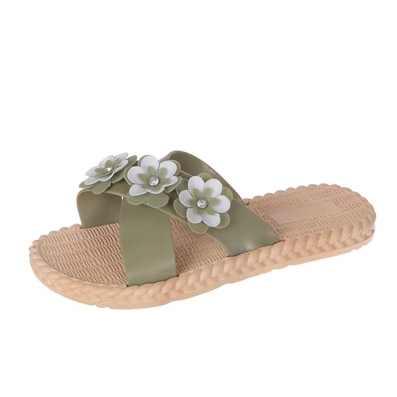 Slippers Women's Summer Outdoor Wear Fashion Beach Shoes Flower Sandals and Slippers Non-slip Flat Bottom All-match