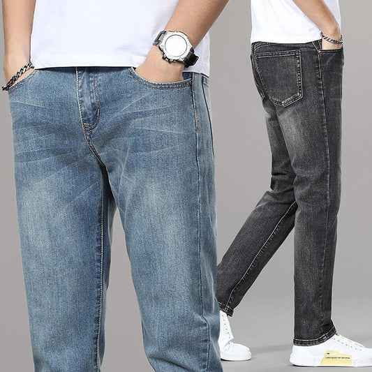 Jeans Men's Spring and Summer Straight Slim Trousers Summer New Light-colored Casual Pants