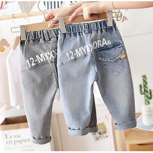 Children's Pants Summer Thin Jeans Korean Printing Button Letter Loose Boy Girl Jeans Leggings Casual Pants