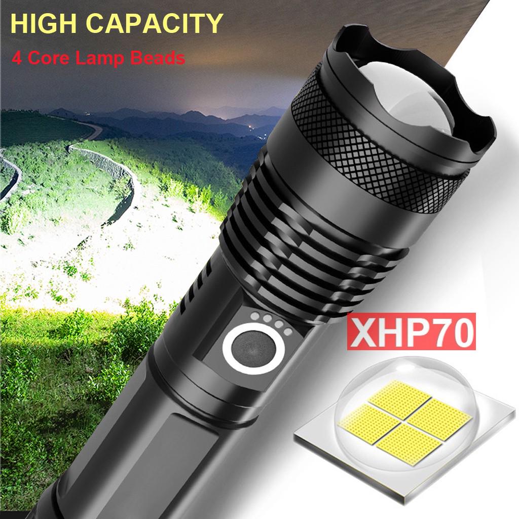 AP LED Zoom Flashlight XHP70 Torch USB Rechargeable Lamp