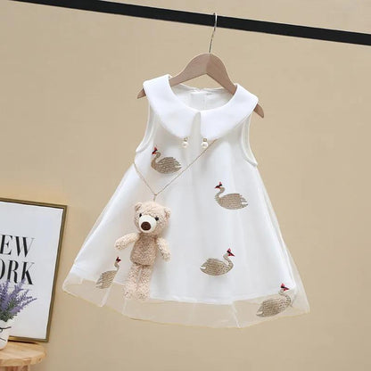 Girls Summer Dress Children's New Embroidered Princess Dress Baby Mesh Dress Birthday One Year Old Dress A-line Skirt