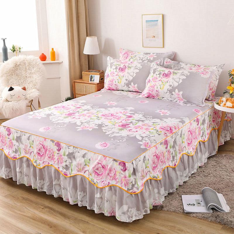 Skin-friendly Solid Color Home Bed Skirt Bedroom Sanding One-piece Bedspread Bedding Bedroom Student Dormitory Sheets