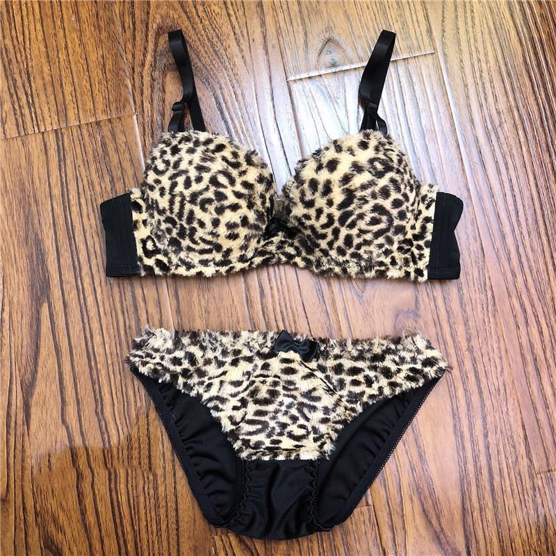 Leopard Print Bra Set Sexy Gathered Thick Underwear Passion Little Wild Cat Bra