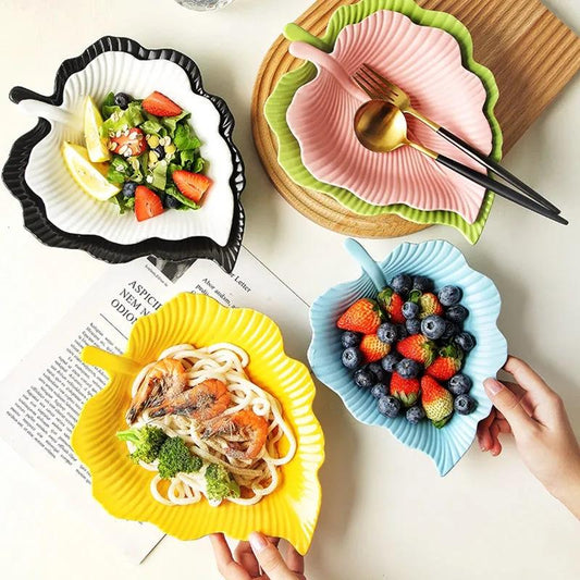 Nordic Creative Leaf-shaped Tableware Household Ceramic Breakfast Plate Fruit Salad Plate Soup Plate Deep Plate