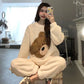 Women's Winter Thick and Velvet Korean Pajamas Suit Fashion Flannel Cartoon Outer Wear Cute Sweet Home Service