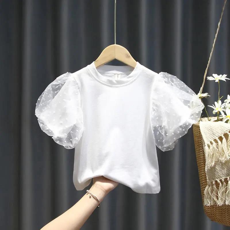 Girls' Short-sleeved Children's Clothing Children's Puff Sleeve T-shirts Baby Summer Bottoming Shirts Children's Summer Tops