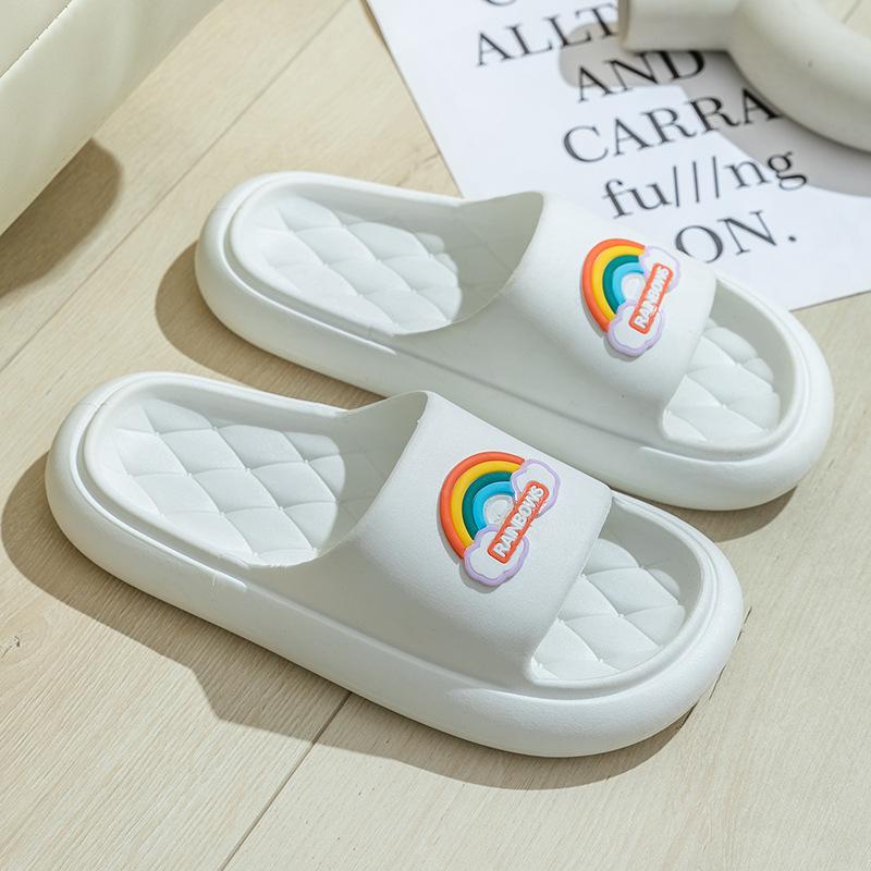 Rainbow Pattern Slippers Women Summer Plaid Soft Sole Couple Slippers Furniture Indoor Anti-Slip Outdoor Slippers