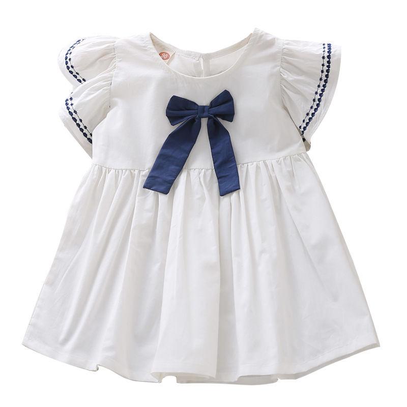 Summer Baby Girls Casual Clothes Dress Printing Short Sleeve Dress Kids Toddler Pageant Navy Dresses