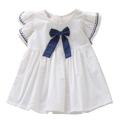 Summer Baby Girls Casual Clothes Dress Printing Short Sleeve Dress Kids Toddler Pageant Navy Dresses