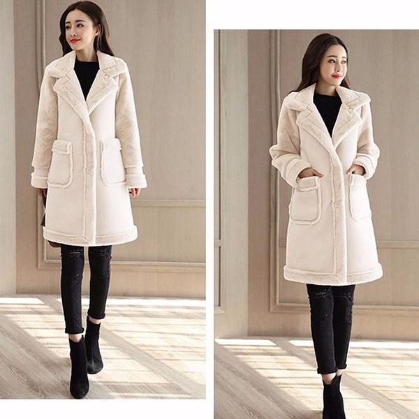 Fashionable Temperament Mid-length Fur All-in-one Women's Cotton-padded Coat Winter Elegant Big Fur Collar Thick Warmth Suede Coat