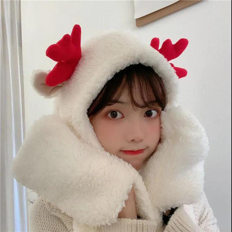 Autumn and Winter Women's Scarf and Hat One-piece Fashion Warm Scarf Korean Fashion All-match Scarf