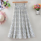 Design Sense Floral Pleated Skirt Women's Spring and Summer Mid-length High Waist All-match Drape A-line Large Swing Skirt