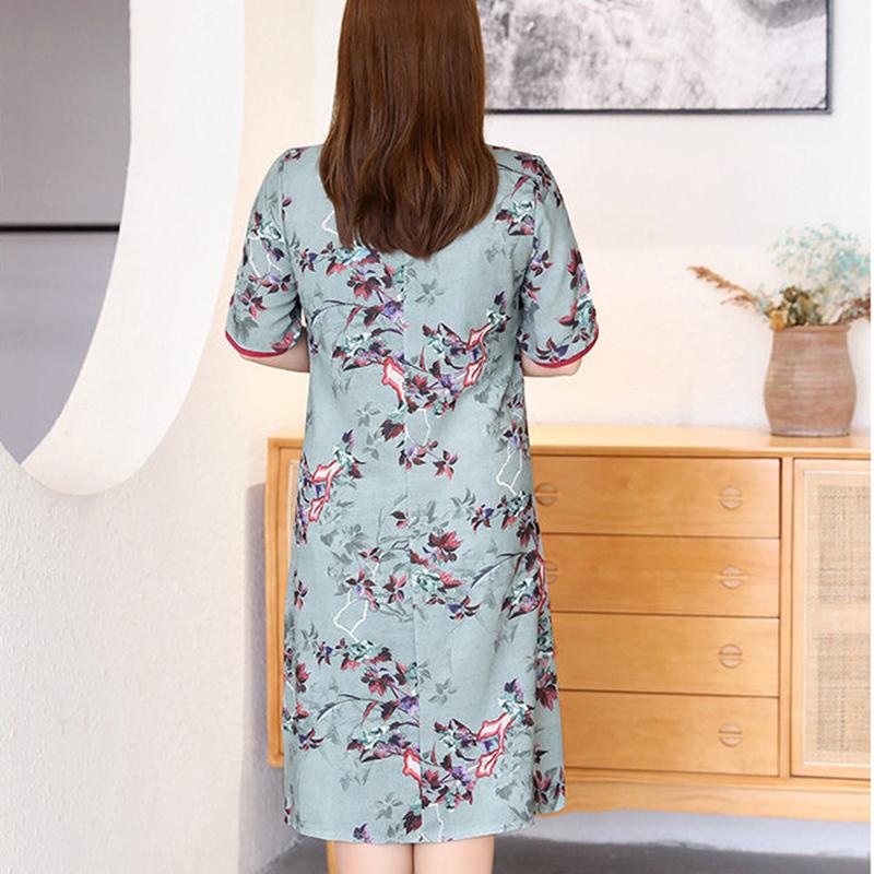 115 Kg Plus Size Women's Summer Dress Fat Sister Retro Temperament Loose and Thin Cheongsam Skirt Dress