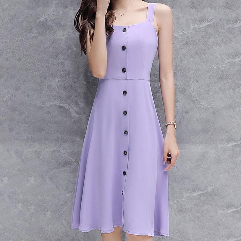 Purple Strap Dress Women Summer Dress Sexy Off-shoulder Large Size Dress Mid-length Party Beach Dress