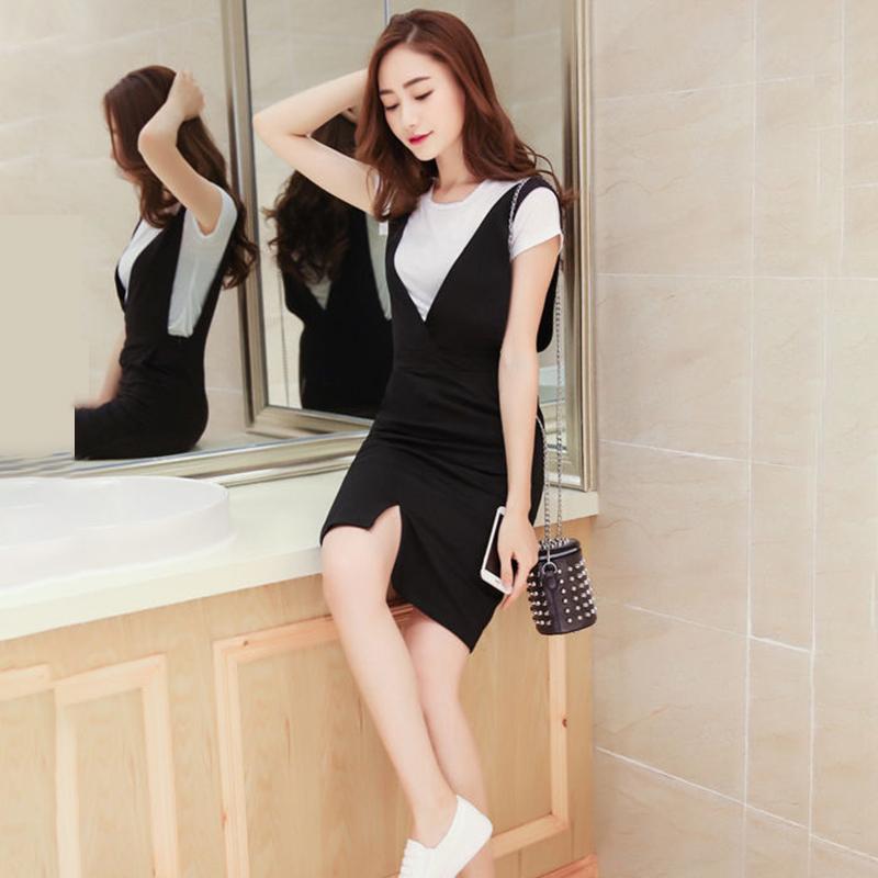 Suit Summer Loose T-shirt Suspender Skirt Two-piece Female Mid-length Plus Size Suit Casual Suit Suspender Skirt Comfortable and Convenient