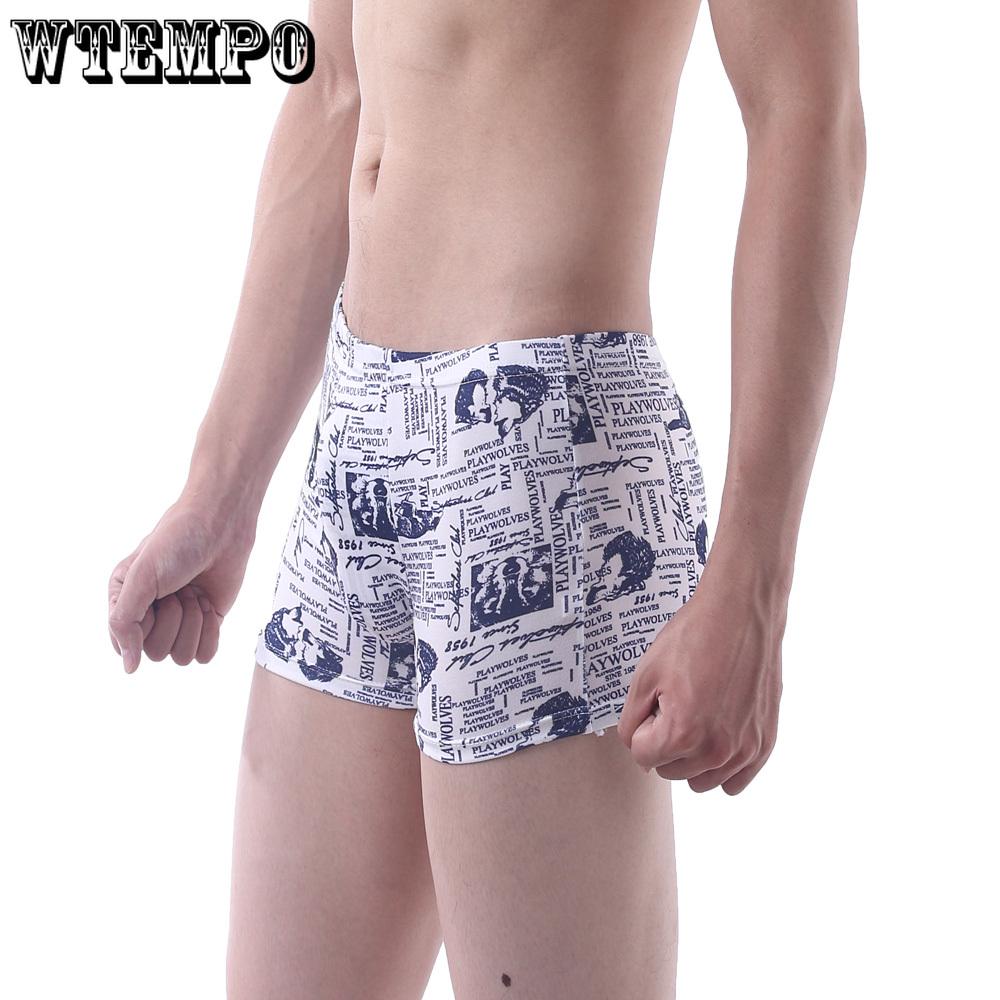 Wtempo 4pcs Boxer Mens Underwear Short Print Breathable Shorts Boxers Sexy Underpants