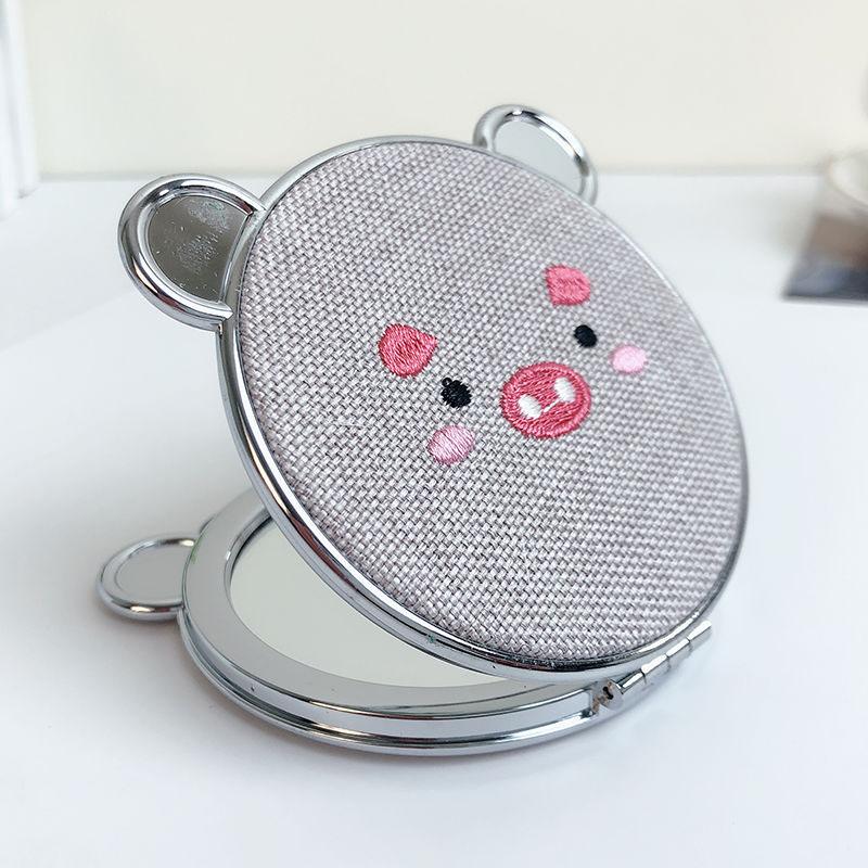 Women Cute Cloth Embroidered Makeup Mirror Double-sided Mirror with Flip Cover Portable HD Foldable