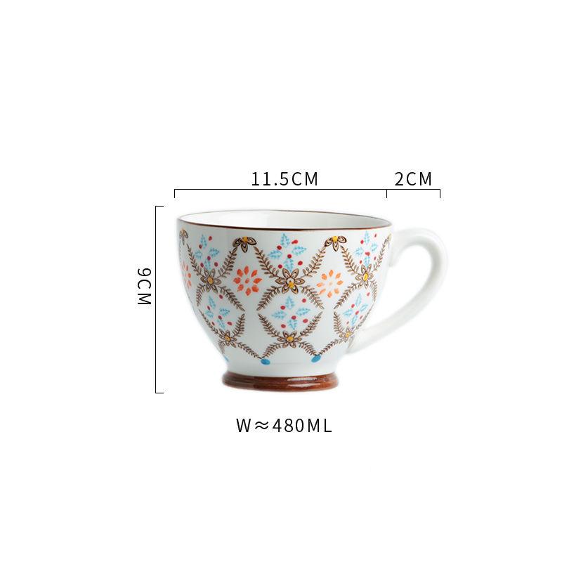 Nordic Hand-painted Ceramic Breakfast Mug Creative Personality Trend Large Capacity Coffee Oatmeal Mug Milk Cup