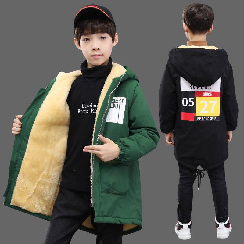 Children's Clothing Children's Fleece Coat Winter Letter Print Warm Jacket Boys Cotton Hooded Jacket