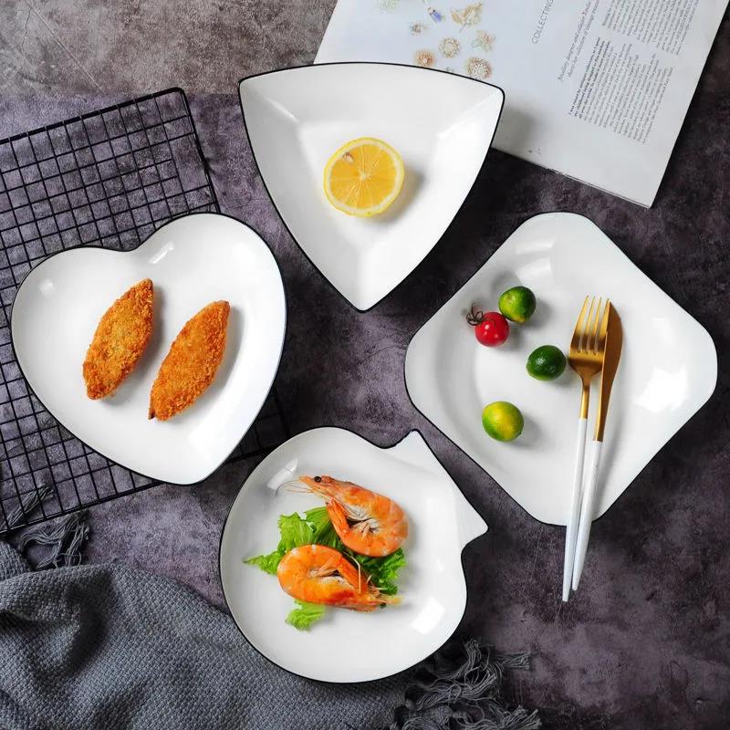 Nordic Style Plate Dish Plate Household Ceramic Dish Plate Creative Fruit Plate Square Dessert Plate Heart-shaped Plate