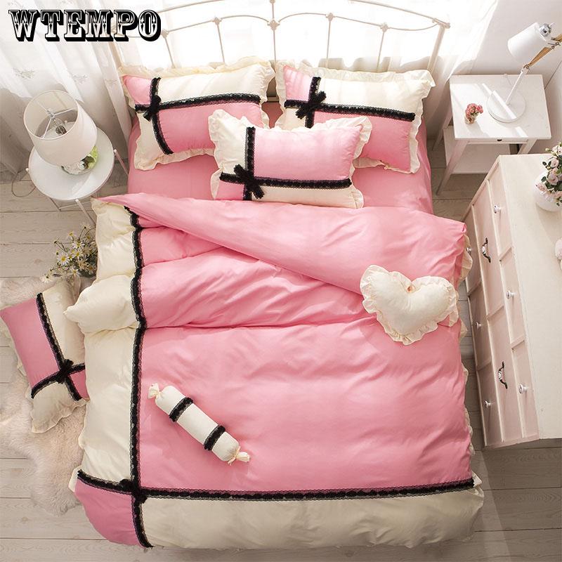 Bedding Sets Princess Lace Cotton Cotton 4pcs Set Embroidered Bed Skirt Bedding Kit