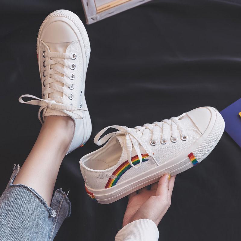 Women's Fashion 2020 Vulcanized Shoes Woman Sneakers New Rainbow Retro Canvas Shoes Flat Fashion Comfortable High Shoes Women