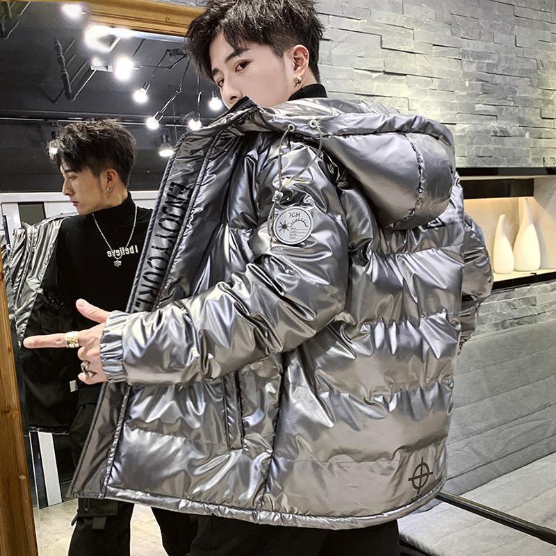 Men's Parka Jacket Winter Thick Padded Coat Short Waterproof Shiny Coat Student Hooded Coat Streetwear Plus Size M-4XL