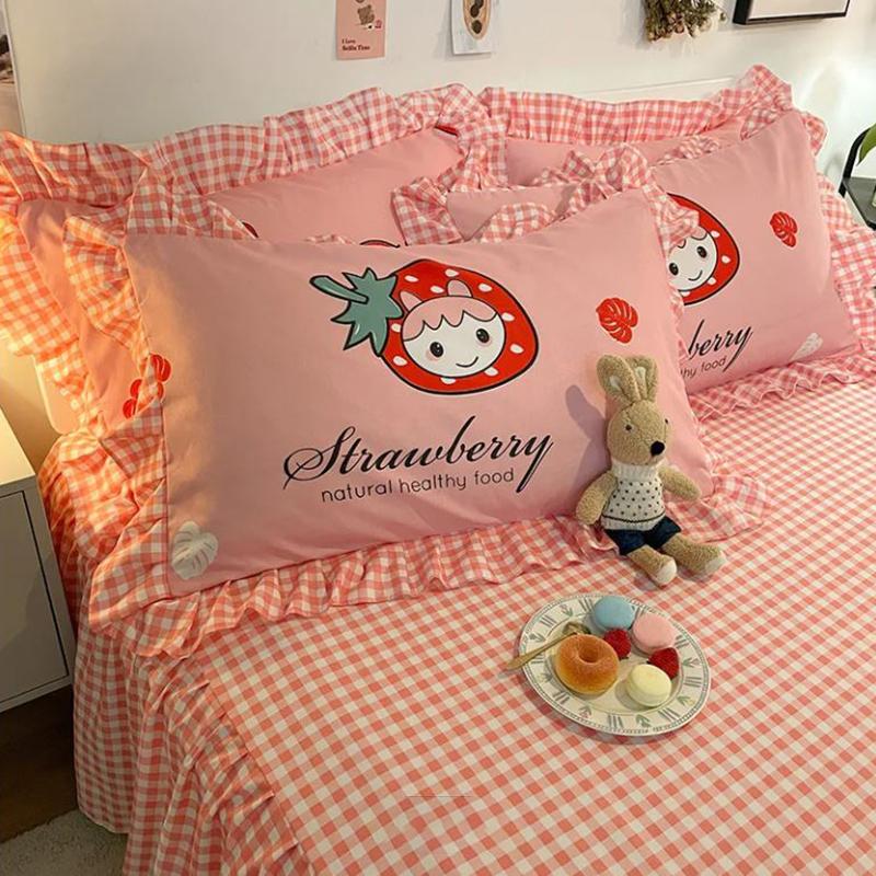 Lace Pillowcase Cartoon Printing Two-pack Pillowcase Home Single Double Girl Bedroom Pillowcase