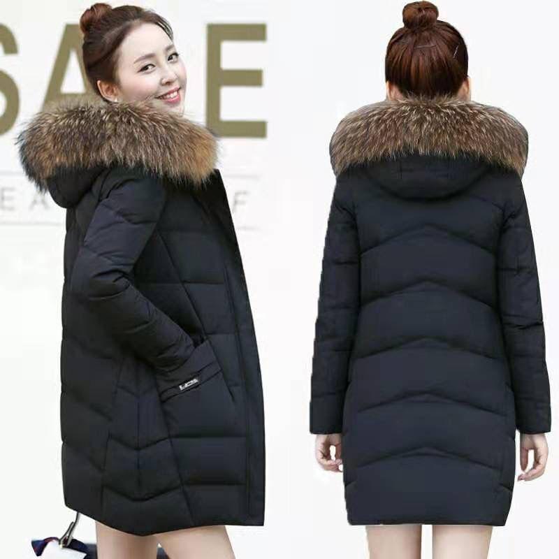 Autumn and Winter Fashion Temperament Women's Coat Big Fur Collar Down Padded Coat Slim Slim Thin Cotton Coat Mid-length