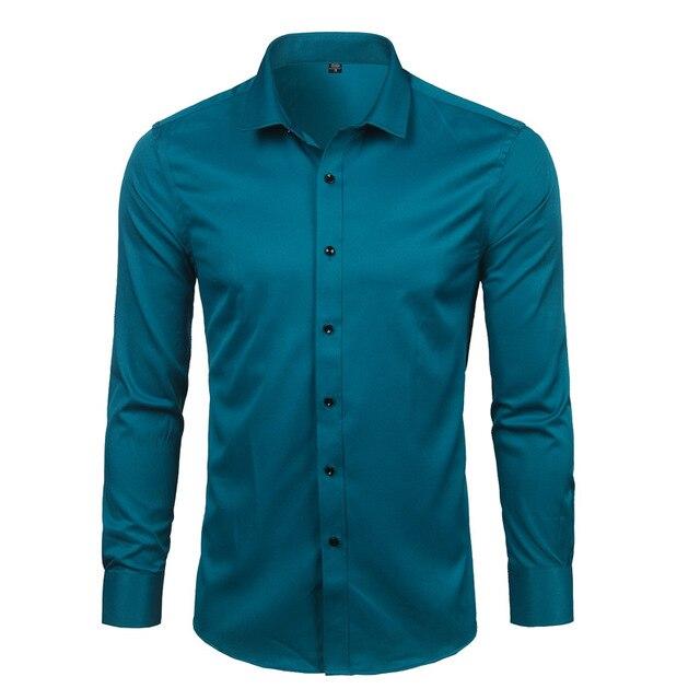 Men's Comfortable Bamboo Fiber Dress Shirts Casual Slim Fit Long Sleeve Male Social Shirts