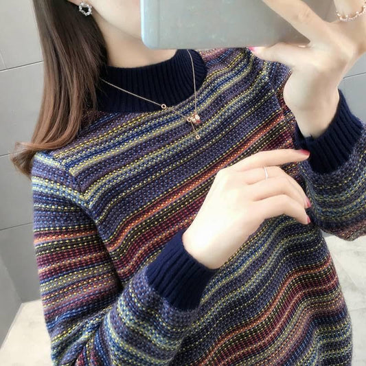 Autumn and Winter Retro Half Turtleneck Sweater Loose Casual Jacket Fashion Casual Women's Top