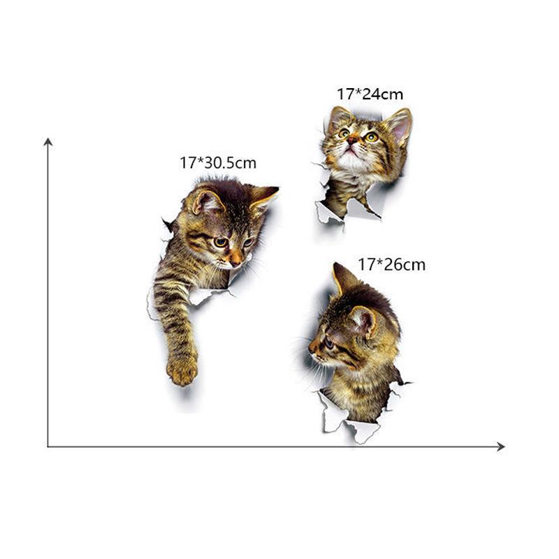 Lovely 3D Cat Wall Stickers Removable Durable WC Toilet Sticker Home Decoration Cartoon Animal Cute Window Bedroom Bathroom Kitchen Accessories