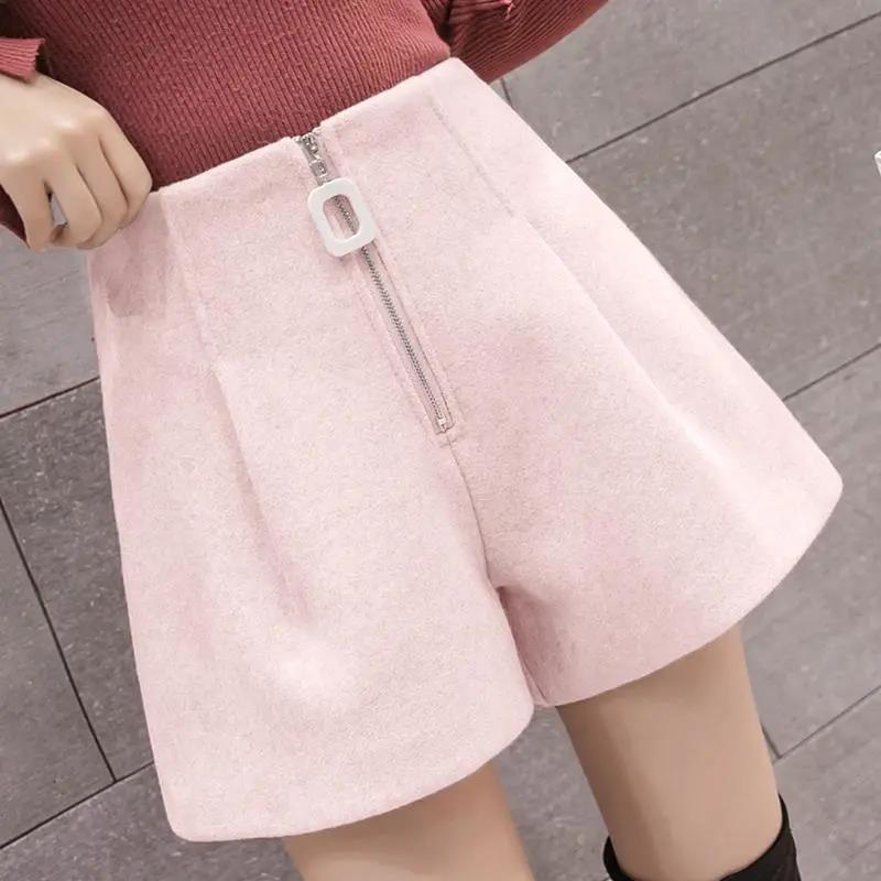 Autumn and Winter Shorts Women's Loose Large Size Elastic Waist Solid Color Base Woolen Wide-leg Pants Boots Pants Outer Wear Trend