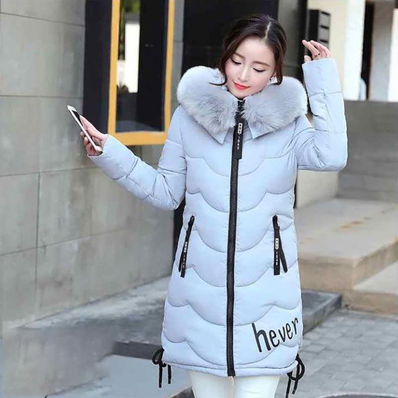 Down Jacket Winter Ladies Fashion Korean Big Fur Collar Thick Warm Hooded Mid-length Plus Size Cotton Jacket