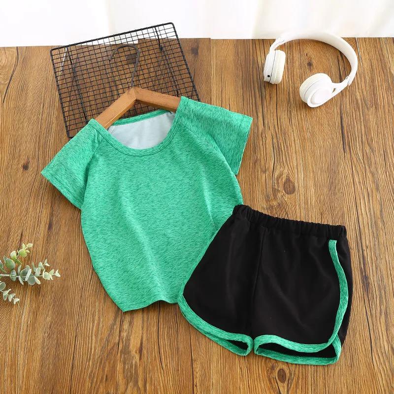 Children's Quick-drying Suit Two-piece Suit Boys and Girls Baby Summer Casual Sportswear Shorts Short-sleeved T-shirt Ice Silk