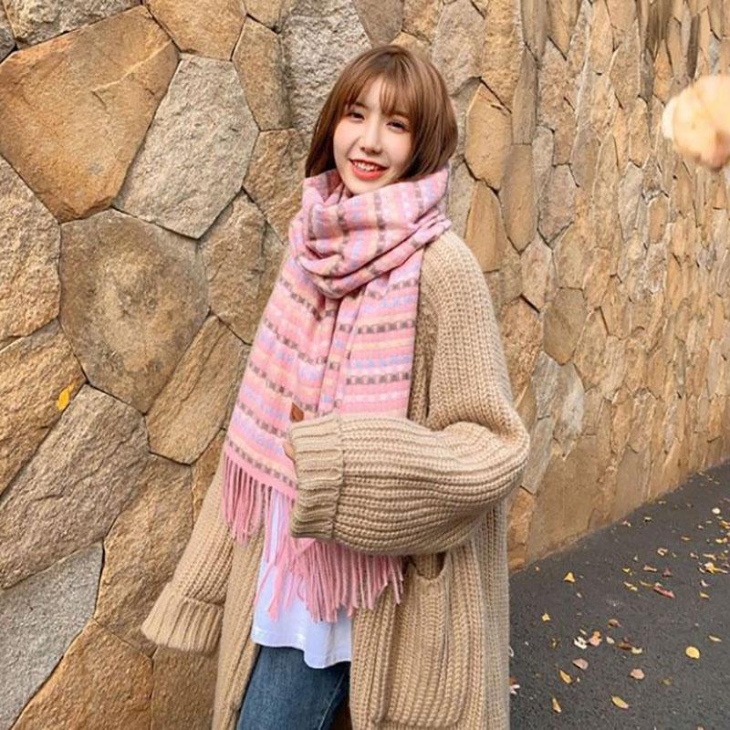 Winter Imitation Cashmere Scarf Women's Korean Plaid Scarf Thick and Versatile Long Bib Shawl