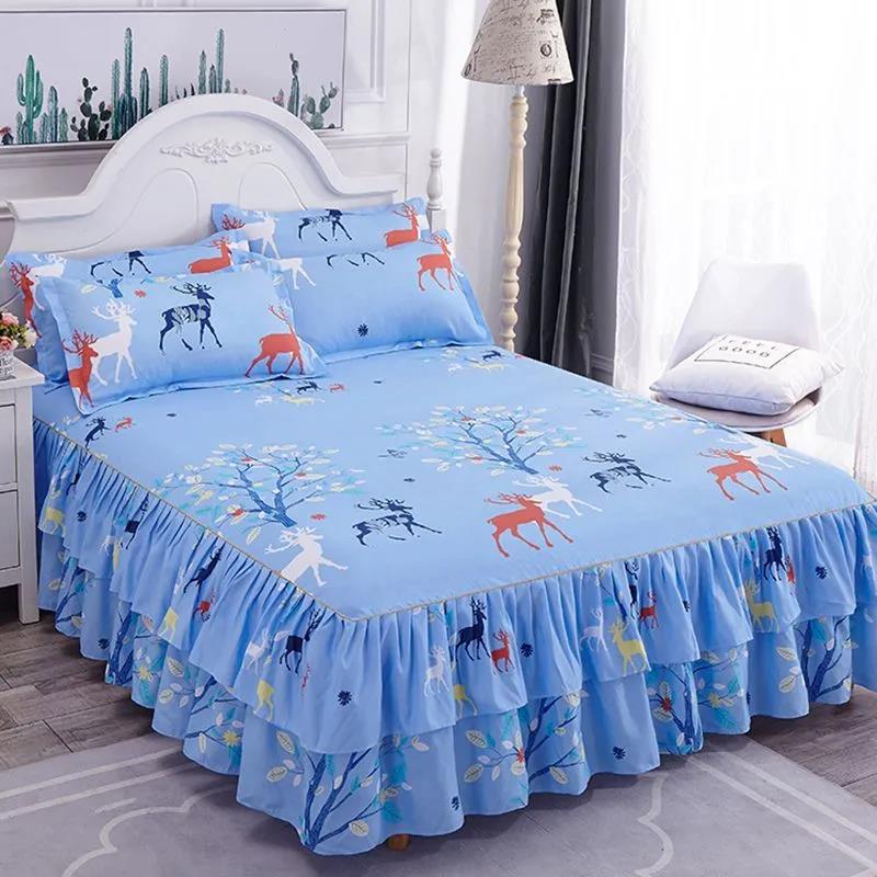 1 Piece Set of Protective Mattress Cover Fitted with Non-slip Protection Printed Bed Sheet