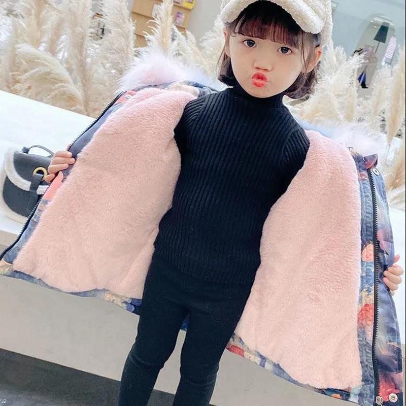 Girls Add Velvet and Thicken Warmth To Overcome Winter Mid-length Windproof Jacket