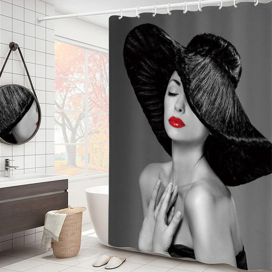 Bathroom Waterproof Shower Curtain Illustration Beautiful Girl Printed Water Retaining Curtain Dry and Wet Separation Hygienic Partition Curtain