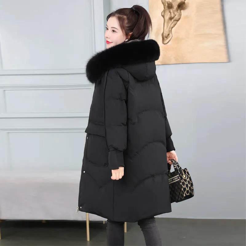 Down Jacket Women's Winter Fashion All-match Thick Mid-length Coat Loose Thin Section with Fur Collar