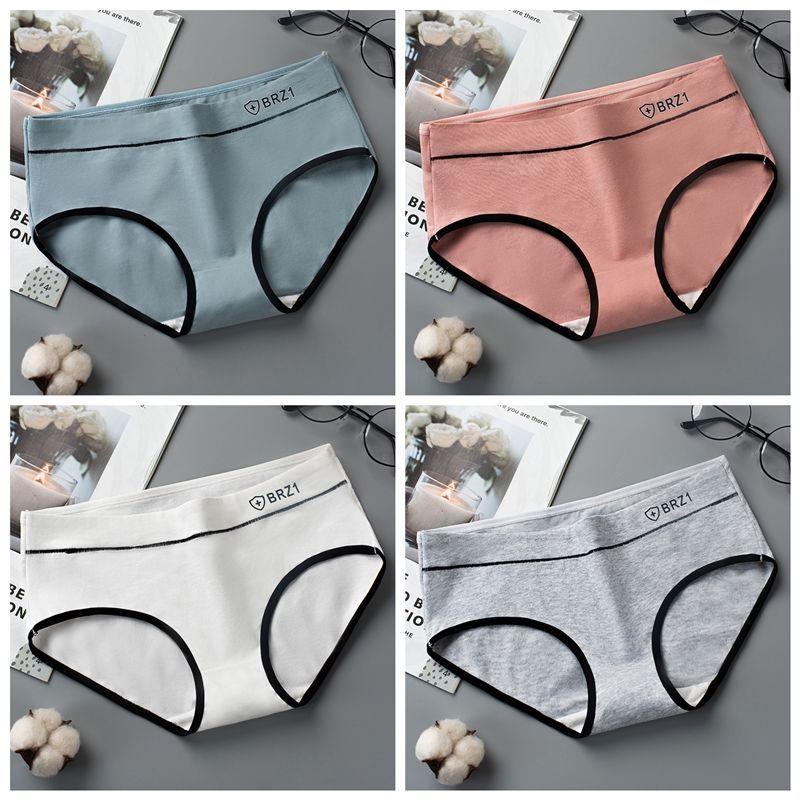 4PCS Women's Korean Cotton Underwear Girl Student Japanese Antibacterial Briefs Sexy Mid-waist Breathable Thin Large Size Briefs