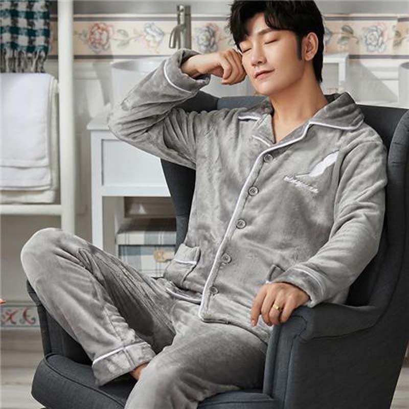 Coral Velvet Pajamas Men's Winter Thickening and Velvet Warm Home Service Suit