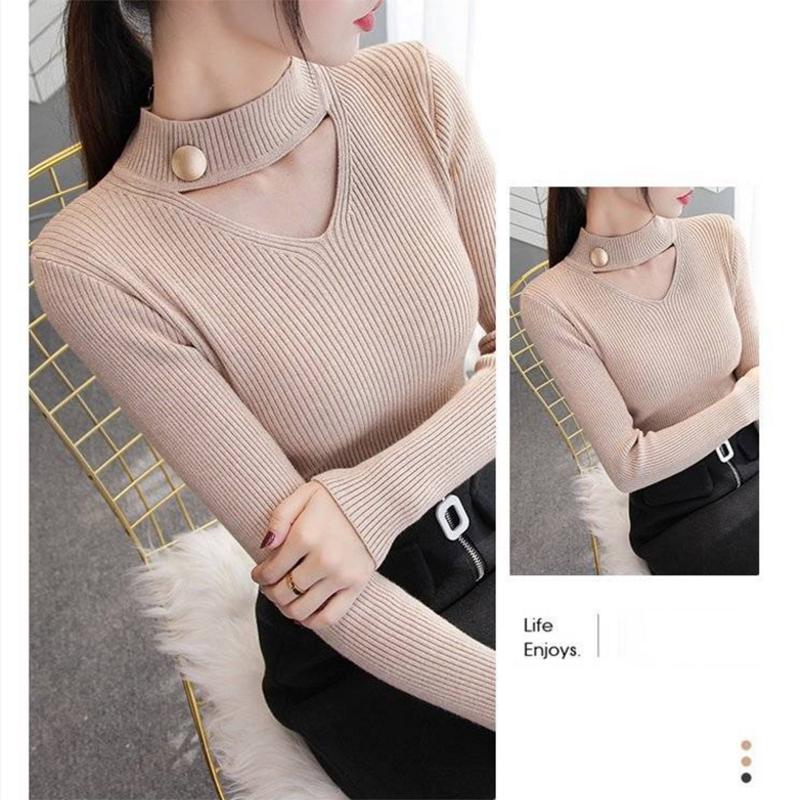 V-Neck Winter Pullover and Sweater Women Knitted Long Sleeves Sweater Thick Warm Femme Jumper