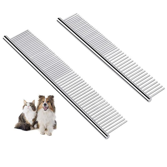 Dog Cat Grooming Comb, 1 Pack Stainless Steel Dog Combs with Rounded Ends Teeth for Removing Tangles, Mats, Loose Hair for Long and Short Haired Dog