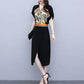 V-neck Print Split Slim Slimming Dress Summer Women's Temperament French Hepburn Style