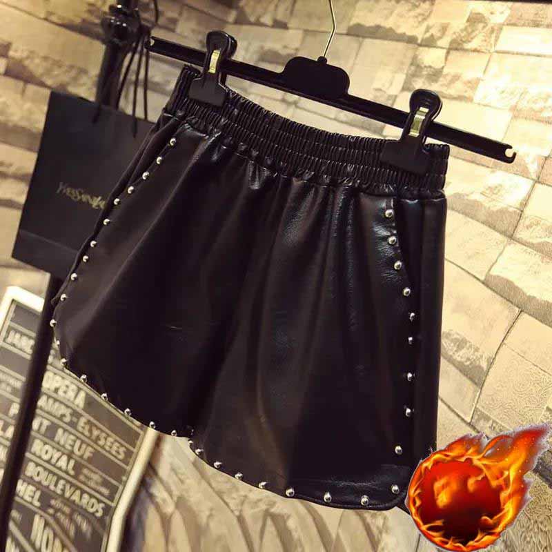 Autumn and Winter PU Leather Pants Women's Shorts New Loose Korean Version of A Word All-match Thin Outer Wear Wide-leg Pants Boots Pants